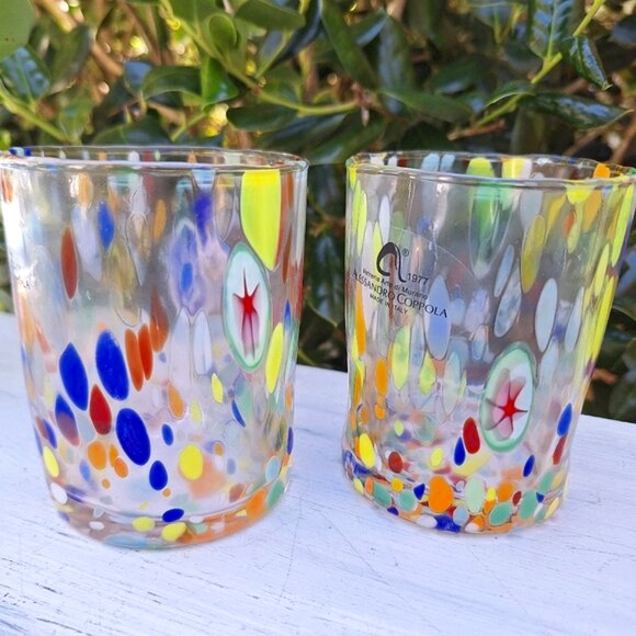 2 Murano Drinking Glasses Millefiori Glass Cups Tumblers Made Italy Millefiori - Picture 1 of 16